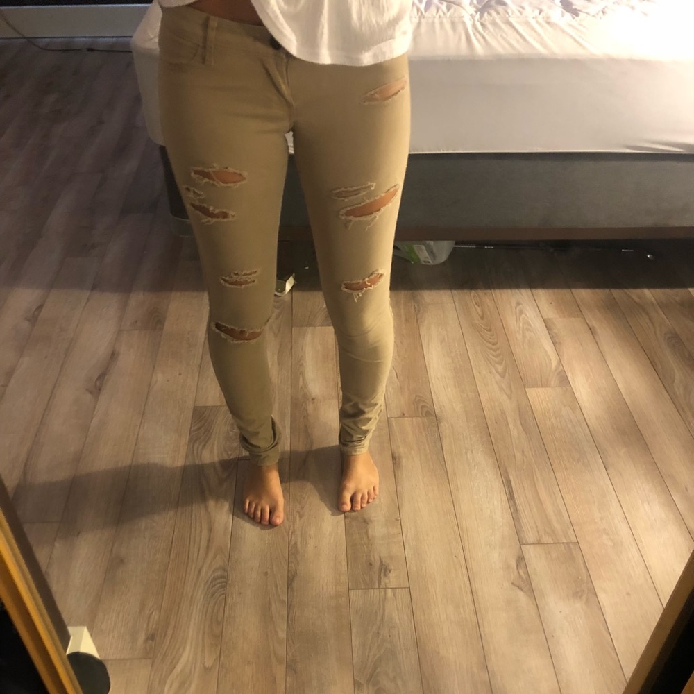 Hollister ripped Khaki jeans